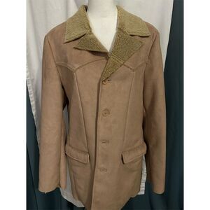 Perry Ellis Men's Vintage Camel Brown Sherpa-Lined Overcoat Size L Formal